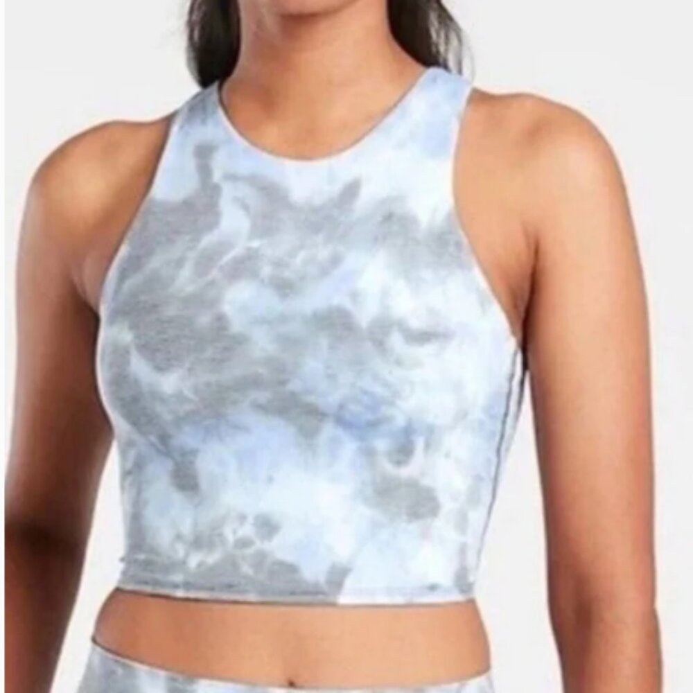 Women’s Blue Gray Tie-Dye Racerback Crop Top